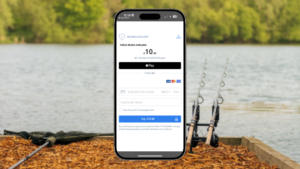 Angler prepares to buy a fishing ticket using Apple Pay in their Clubmate Angler App.