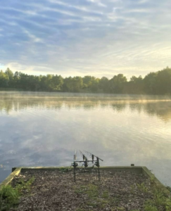 Pegs pictured against a peaceful sunrise at Wasing Fisheries, one of the most popular fisheries in the South East of England.